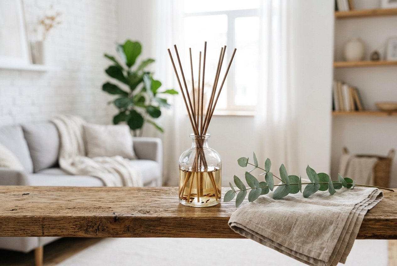 Non-toxic air fresheners — essential oil diffusers, charcoal bags, and plant-based sprays for a safer home