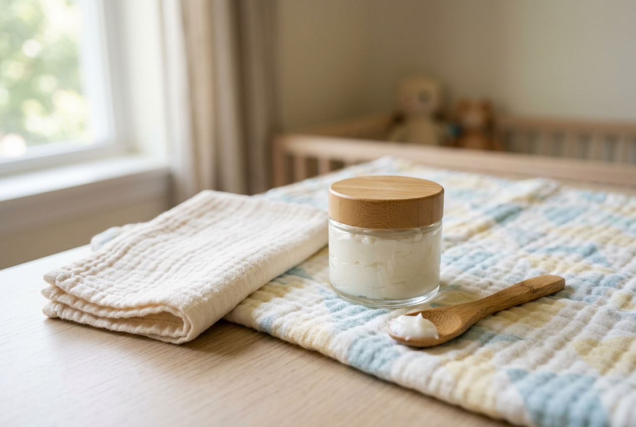 Non-toxic organic cotton and linen shower curtains in a clean, bright bathroom