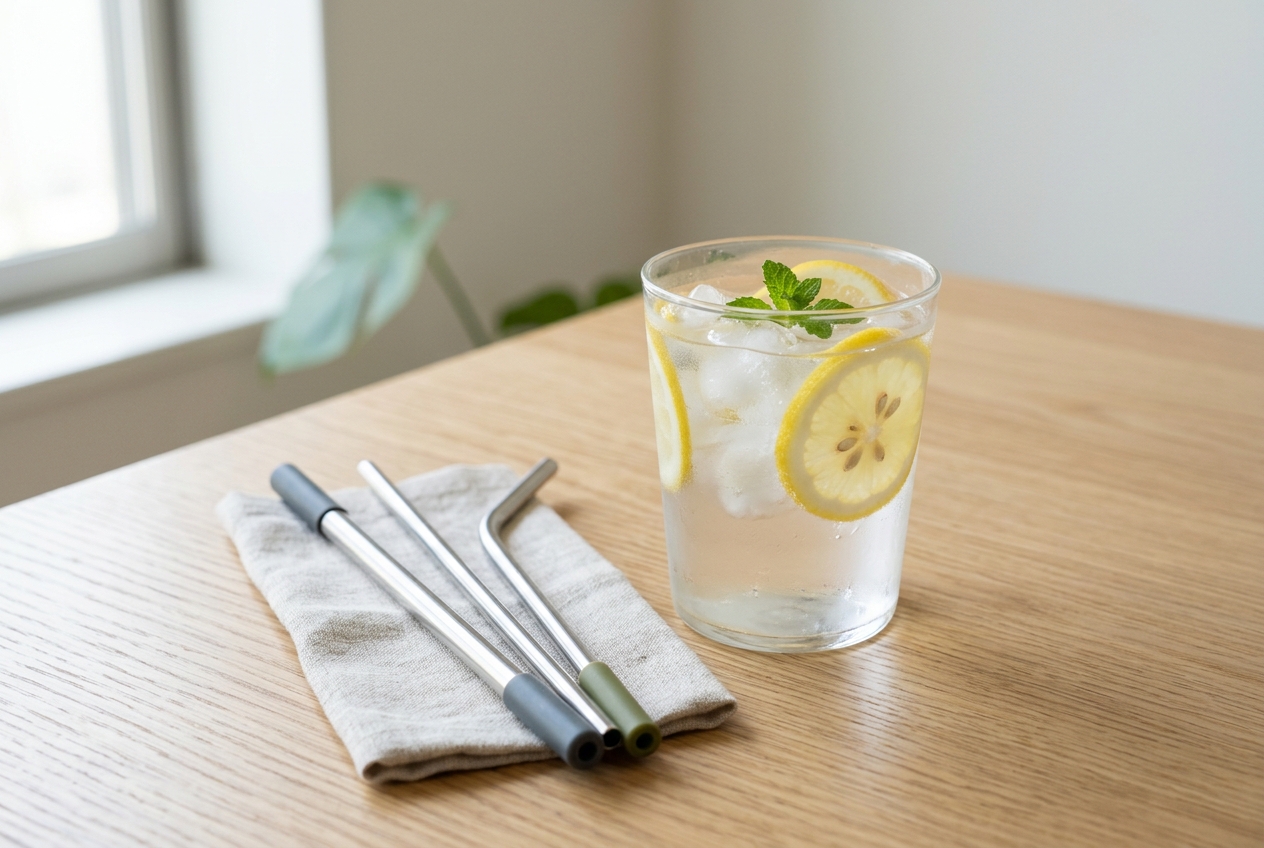 Non-toxic organic cotton and linen shower curtains in a clean, bright bathroom