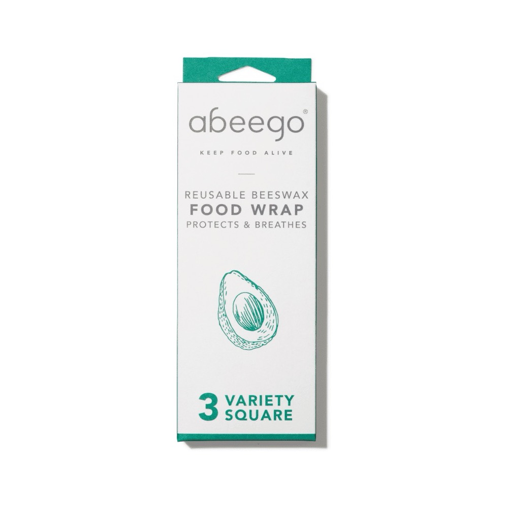 Abeego Reusable Beeswax Food Wrap variety 3-pack retail box — hemp and cotton wraps designed to protect and breathe
