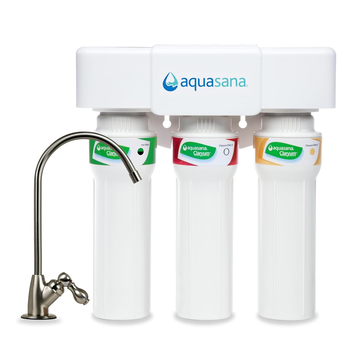 Aquasana AQ-5300+ Max Flow Claryum 3-Stage under-sink water filter with brushed-nickel faucet