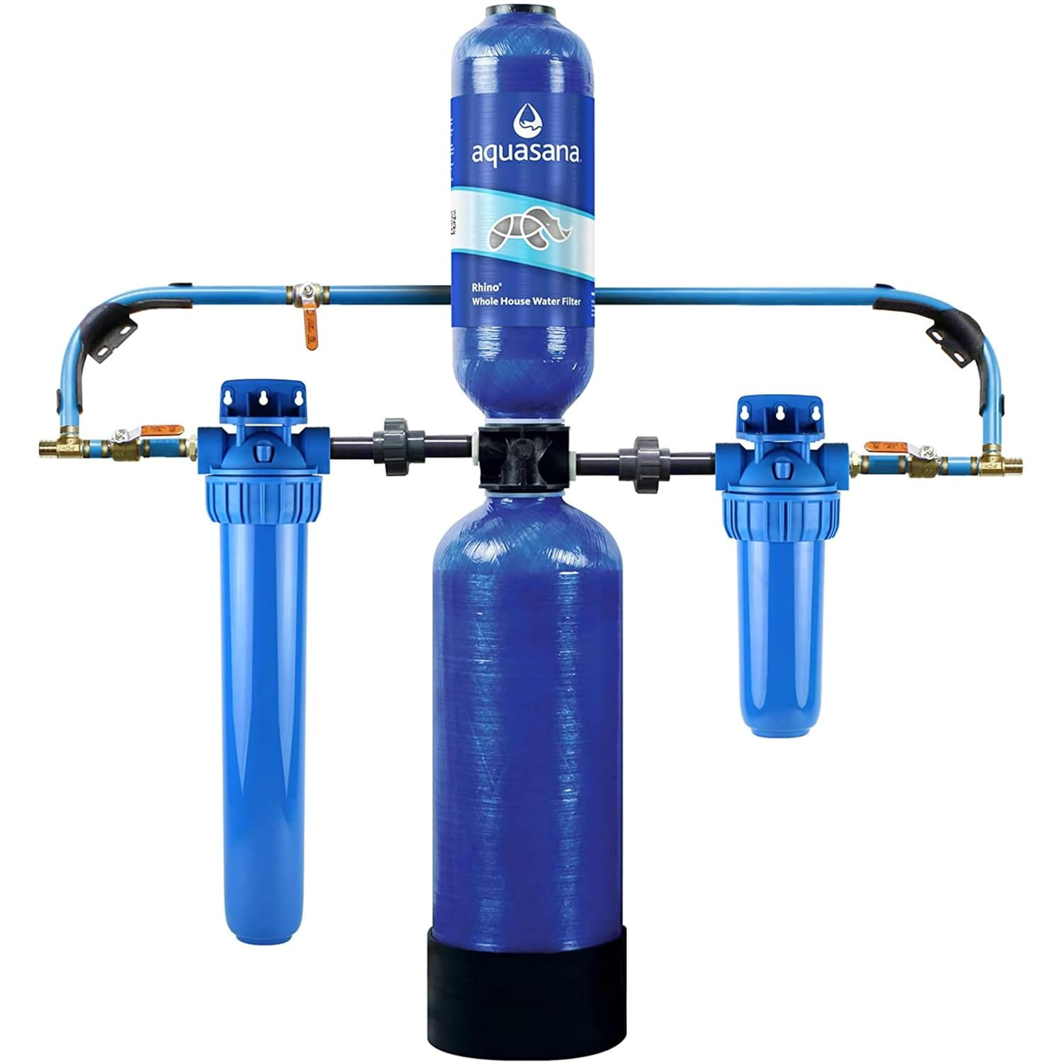 Aquasana Rhino EQ-1000 whole house water filter — dual tank system with pre-filter and post-filter, carbon and KDF media, 1,000,000-gallon capacity