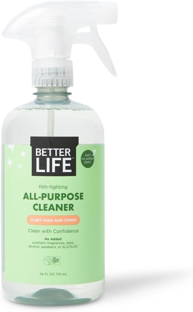 Better Life All-Purpose Cleaner, Clary Sage & Citrus — plant-powered spray bottle, no synthetic fragrance or dyes