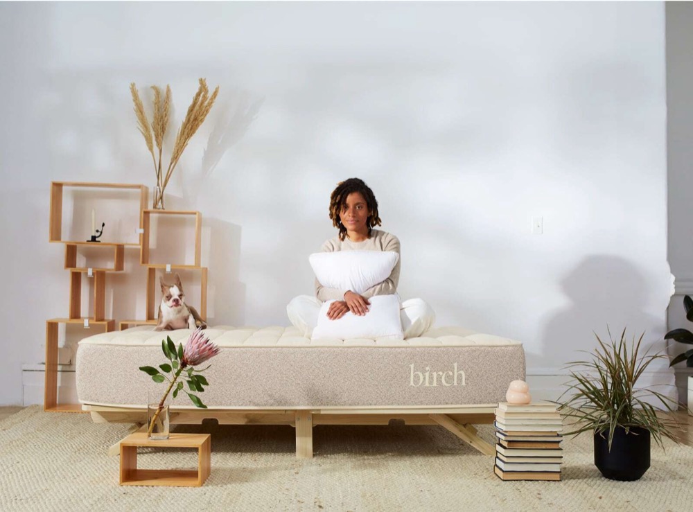 Birch Natural Mattress — GOLS organic latex, organic cotton and natural wool, shown on a wood platform bed