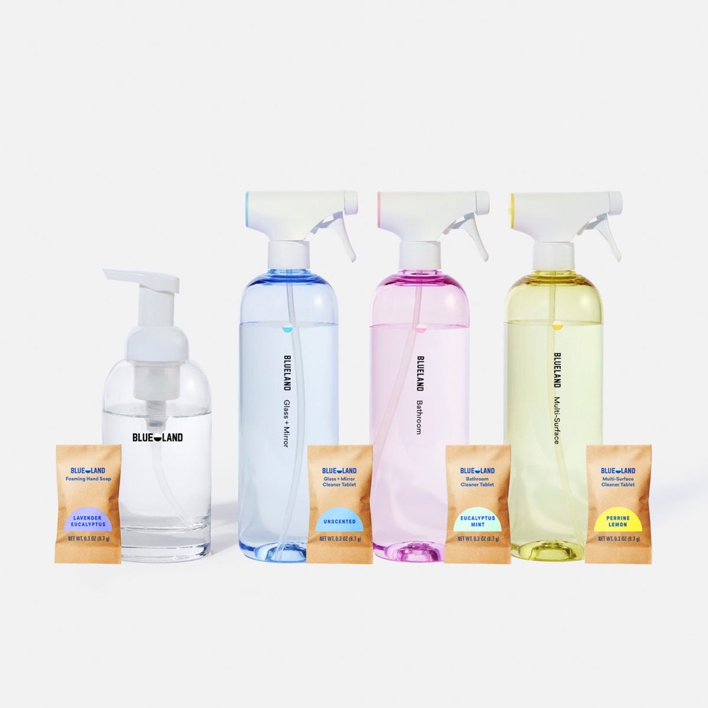 Blueland Clean Essentials Kit — reusable spray bottles and refill cleaning tablets, plastic-free with EWG A rating