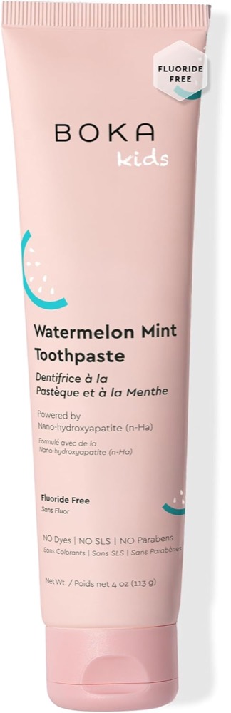 Boka Kids Watermelon Mint toothpaste tube — nano-hydroxyapatite, fluoride-free, no dyes or SLS
