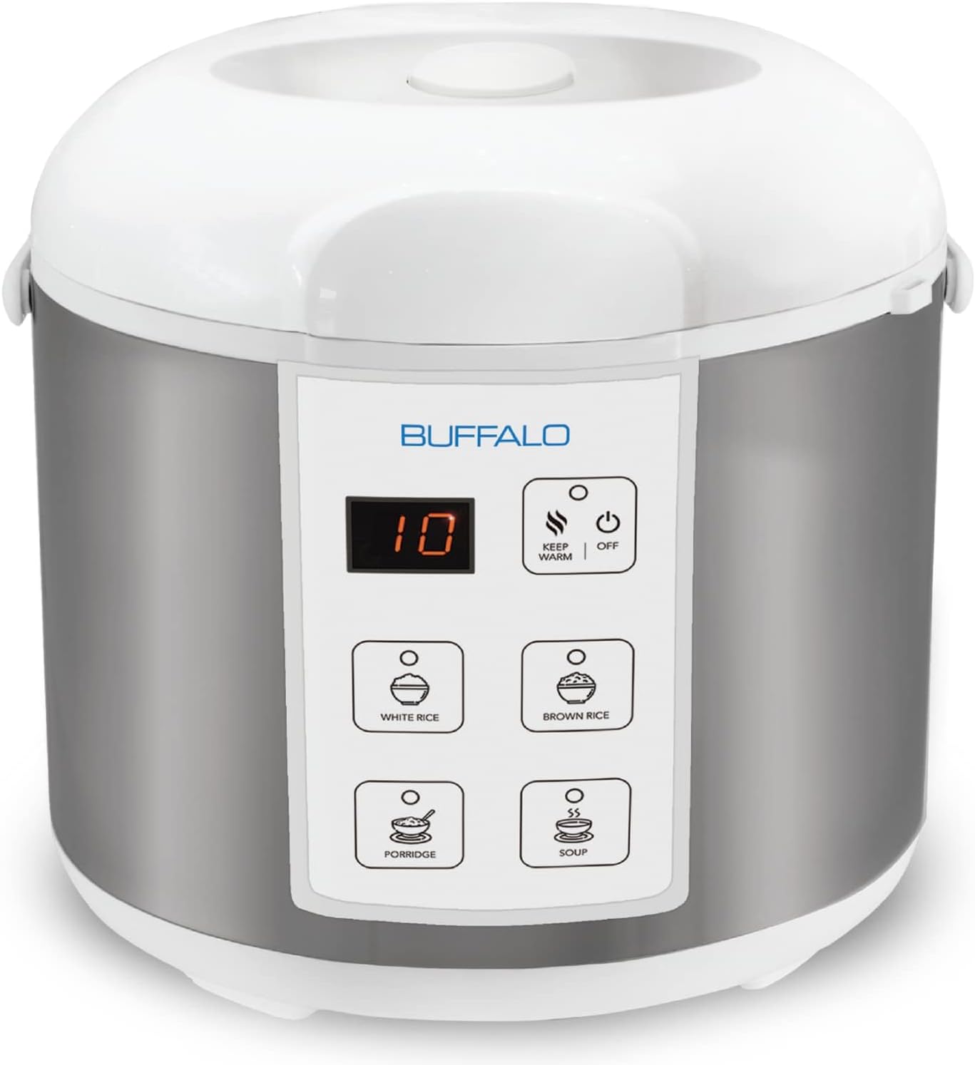 Buffalo Classic 10-cup rice cooker with a clad stainless steel inner pot