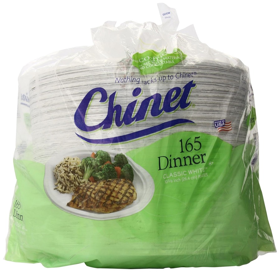 Chinet Classic White 165-count paper dinner plates package