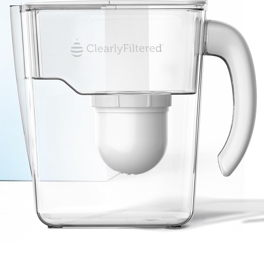 Clearly Filtered water-filter pitcher — independently tested for 99.9% microplastic removal, BPA-free medical-grade Tritan housing