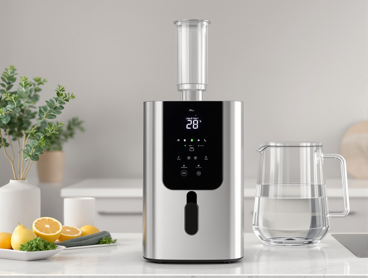CO-Z 4L countertop water distiller with 304 stainless interior, glass pot, and dual temperature display