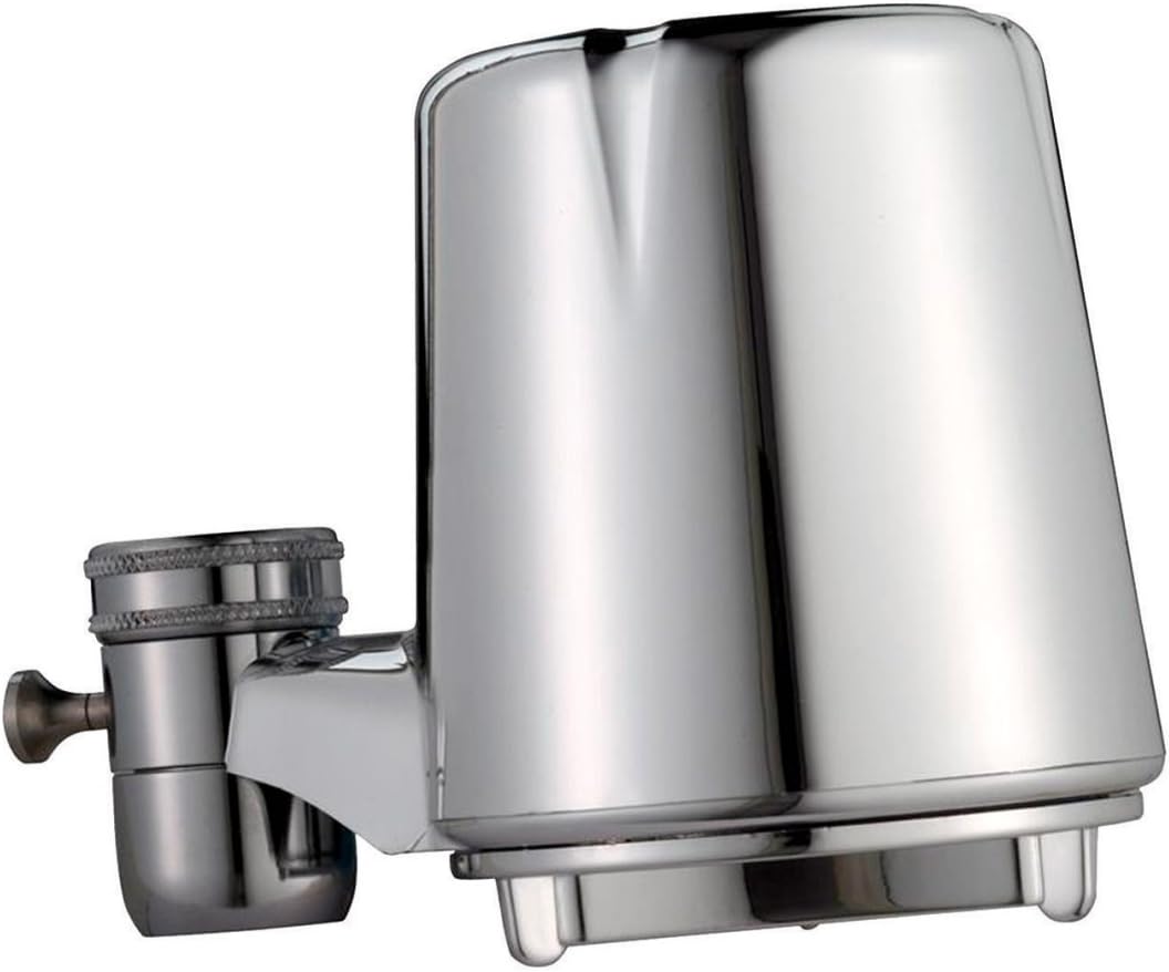 Culligan FM-25 chrome faucet mount water filter with advanced filtration cartridge on a kitchen sink faucet