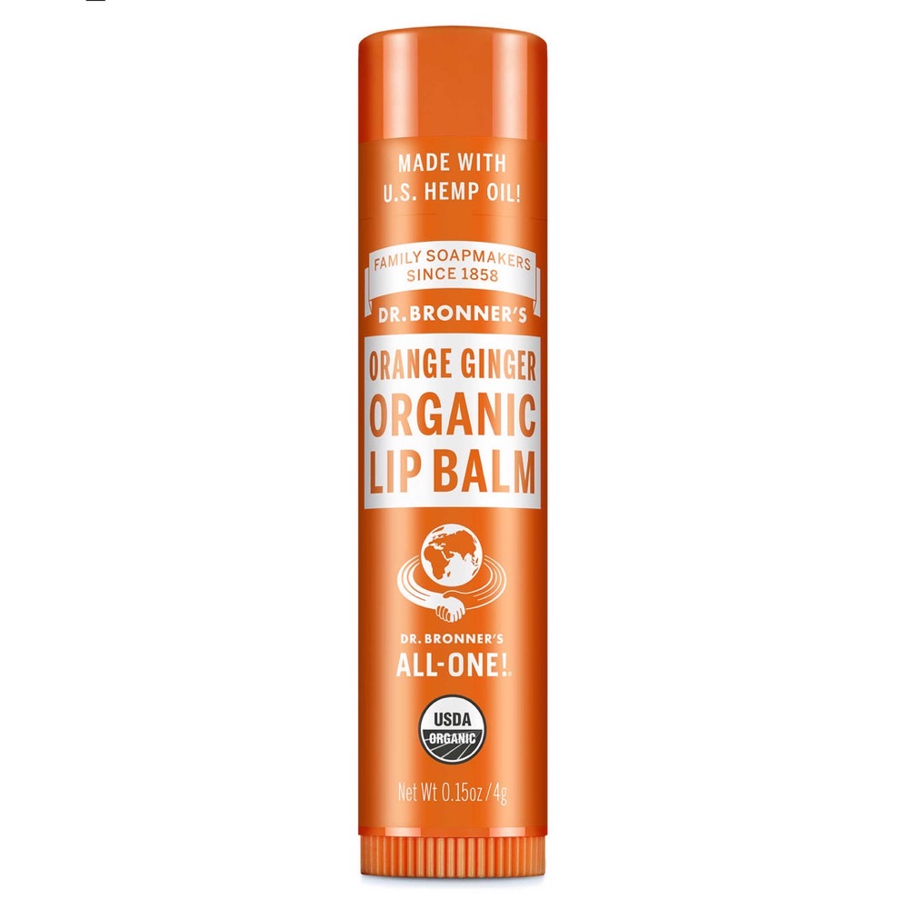 Dr. Bronner's Organic Lip Balm tube (Orange Ginger) — USDA Organic, organic beeswax and avocado oil, petroleum-free