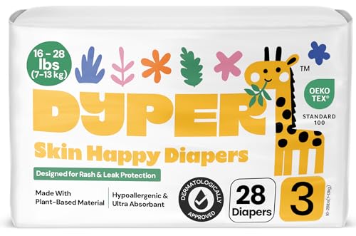 DYPER bamboo viscose baby diapers size 3 package with a giraffe illustration and OEKO-TEX Standard 100 mark