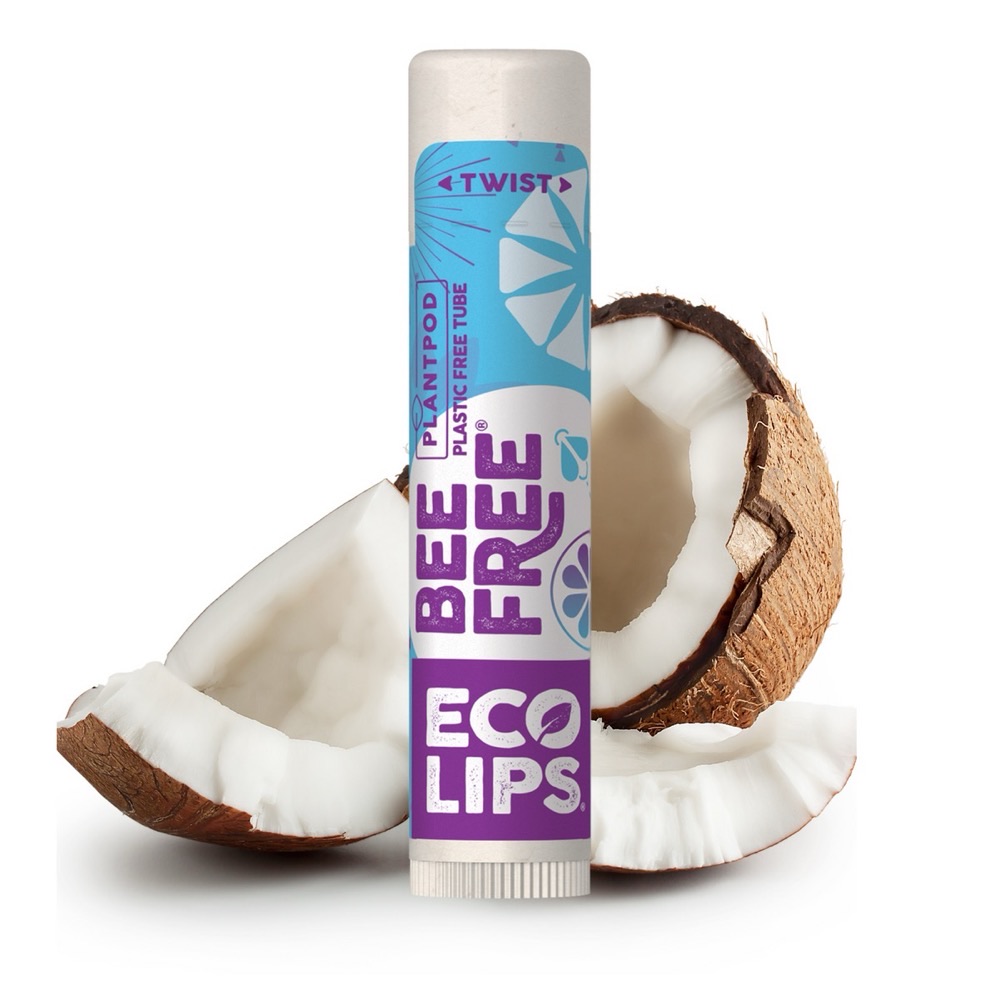 Eco Lips Bee Free Vegan Lip Balm in a plant-based Plant Pod tube — organic cocoa butter and coconut oil, plastic-free