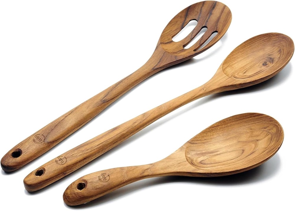 FAAY teak cooking spoon, slotted spoon and small spoon