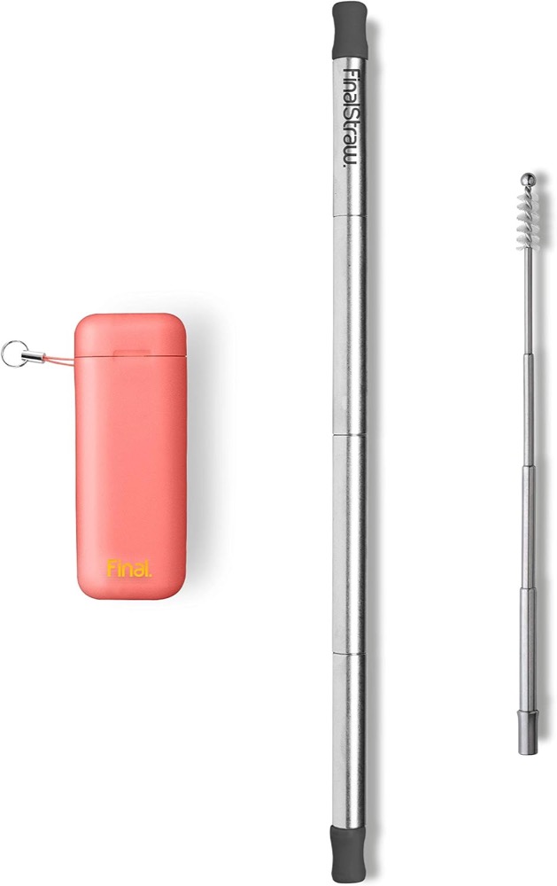 FinalStraw collapsible reusable stainless steel straw with keychain-sized case and built-in cleaning brush
