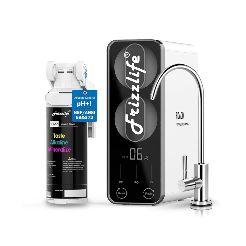 Frizzlife PD600-TAM3 tankless reverse osmosis system with alkaline remineralization filter and smart digital faucet