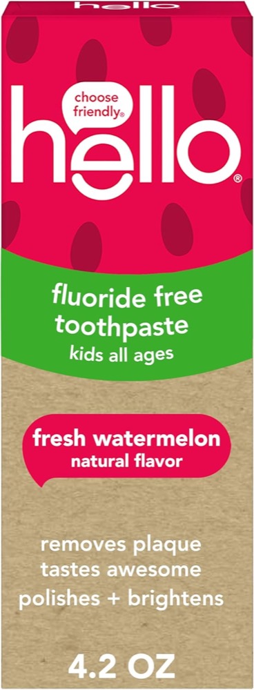 Hello Kids fluoride-free toothpaste in fresh watermelon — SLS-free, dye-free, widely available budget pick