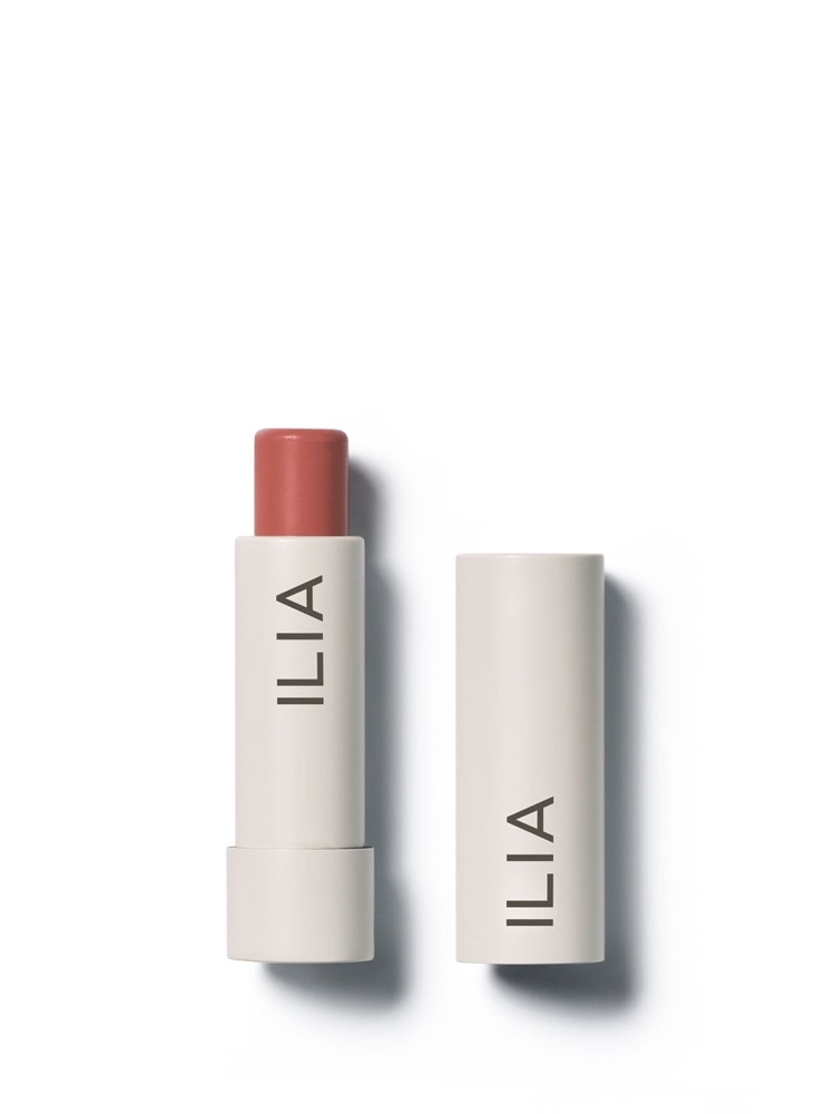 ILIA Balmy Tint Hydrating Lip Balm — tinted clean-beauty balm in a recyclable tube, organic plant oils and mineral pigment