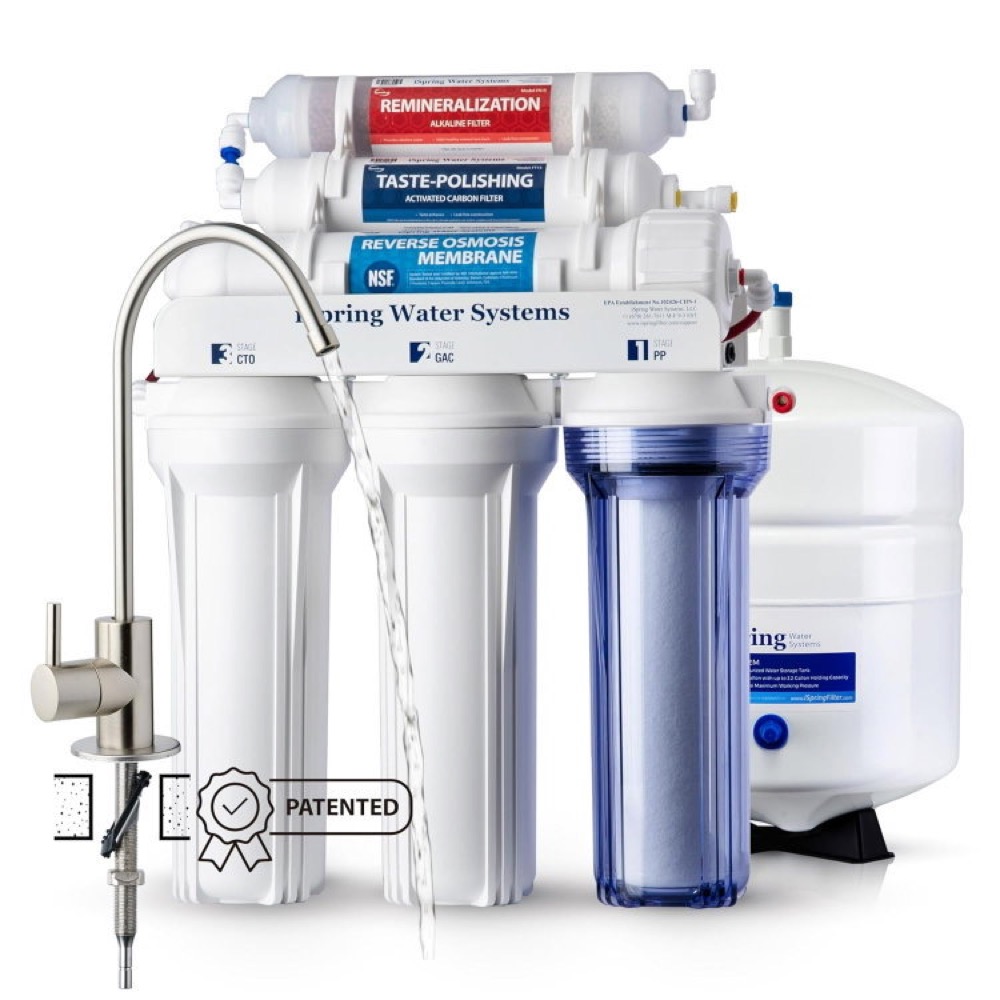 iSpring RCC7AK under-sink 6-stage reverse osmosis system with alkaline remineralization filter, faucet, and storage tank