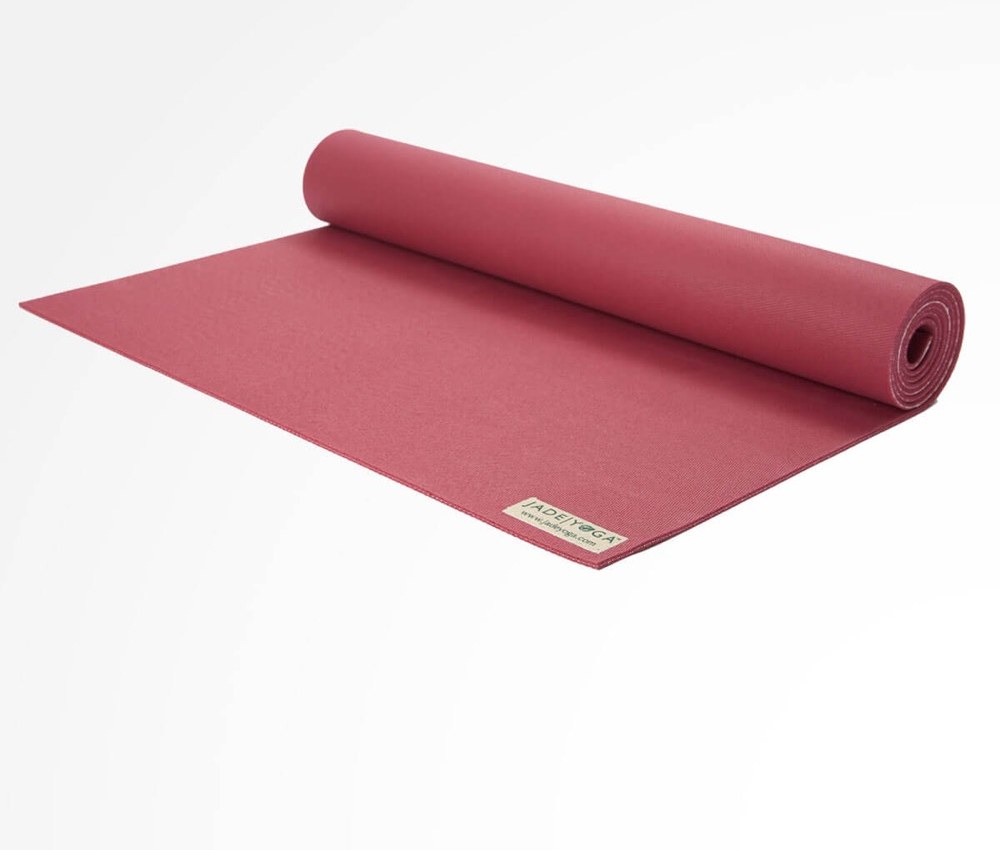 Jade Harmony Professional natural rubber yoga mat, partially rolled — PVC-free, no phthalates, OEKO-TEX certified