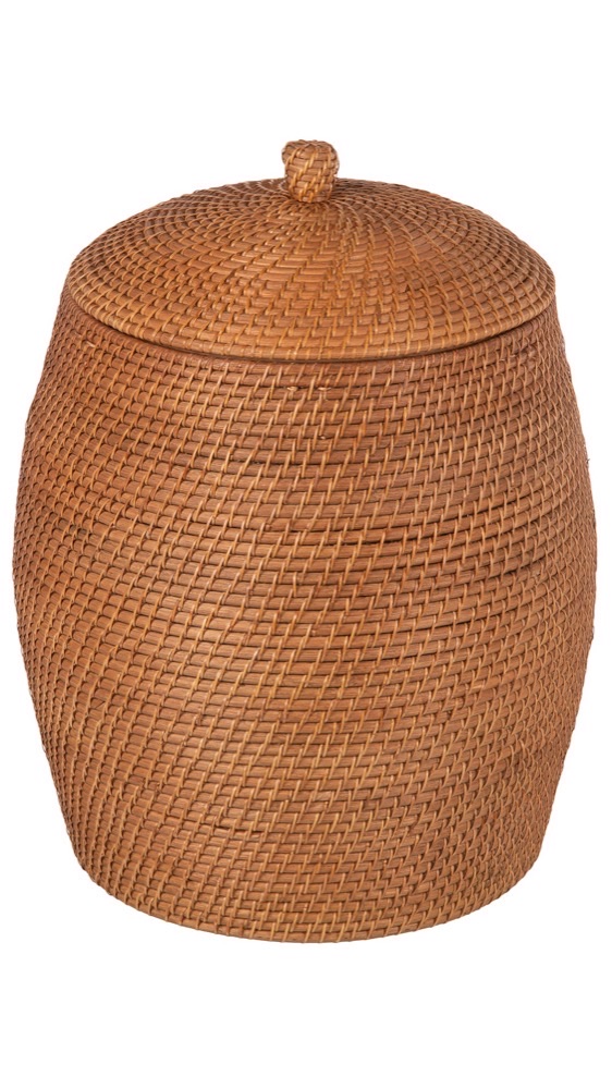 KOUBOO Laguna rattan beehive hamper in honey-brown — barrel-shaped handwoven natural rattan with a knob-top lid, no plastic