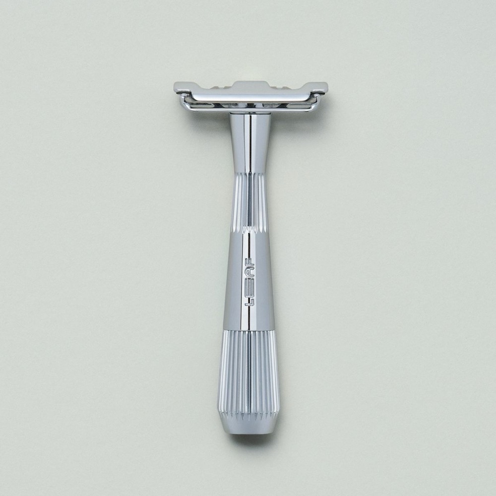 Leaf Shave Twig razor — all-metal chrome single-edge safety razor with a pivoting head, fully plastic-free