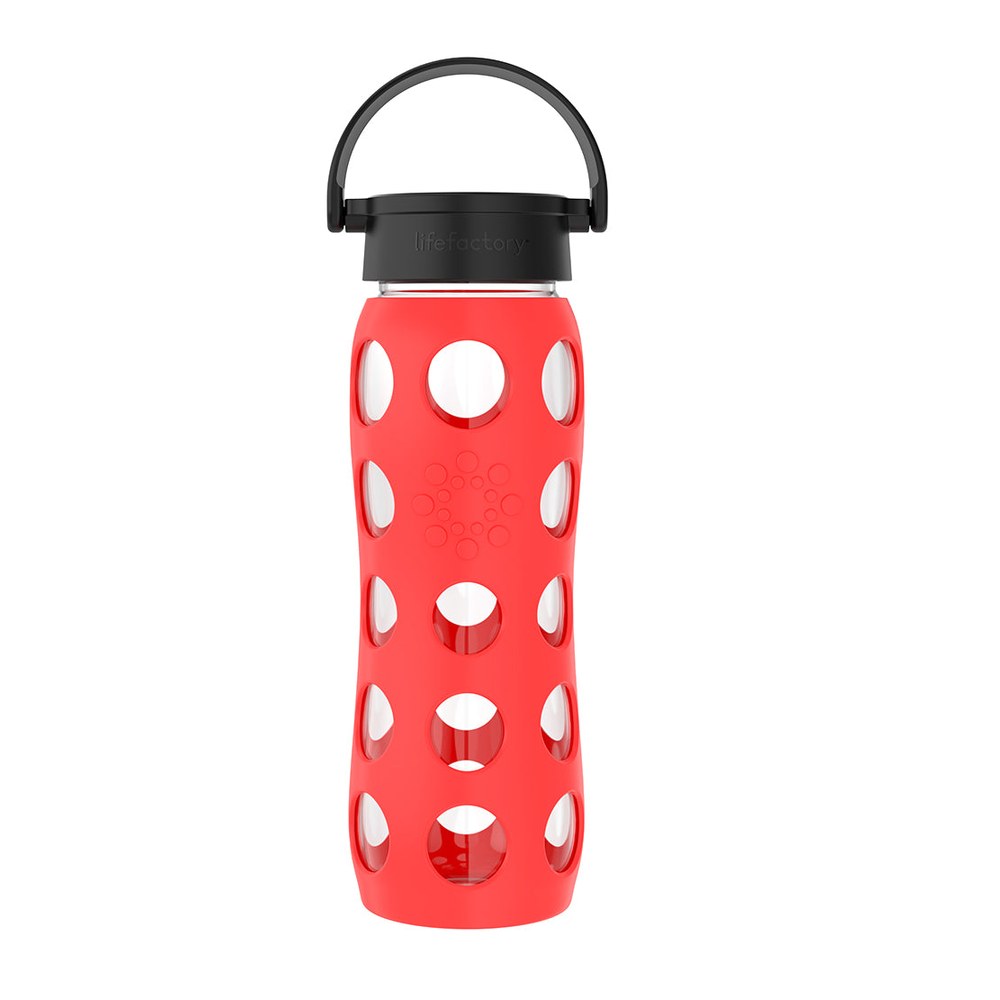 Lifefactory 22oz glass water bottle — borosilicate glass with protective silicone sleeve, BPA-free and chemically inert