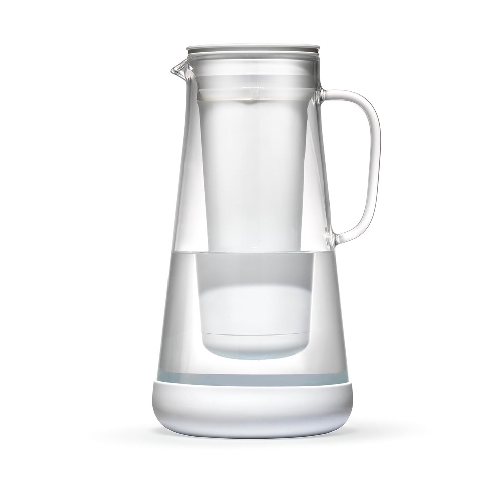 LifeStraw Home glass water-filter pitcher — NSF-244 certified for 99.999% microplastic reduction, borosilicate glass body