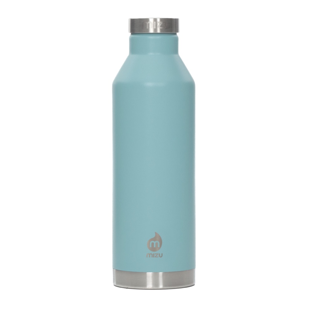 MIZU V8 26 oz stainless steel water bottle in matte arctic blue with a stainless steel screw cap — minimalist Japanese-inspired design