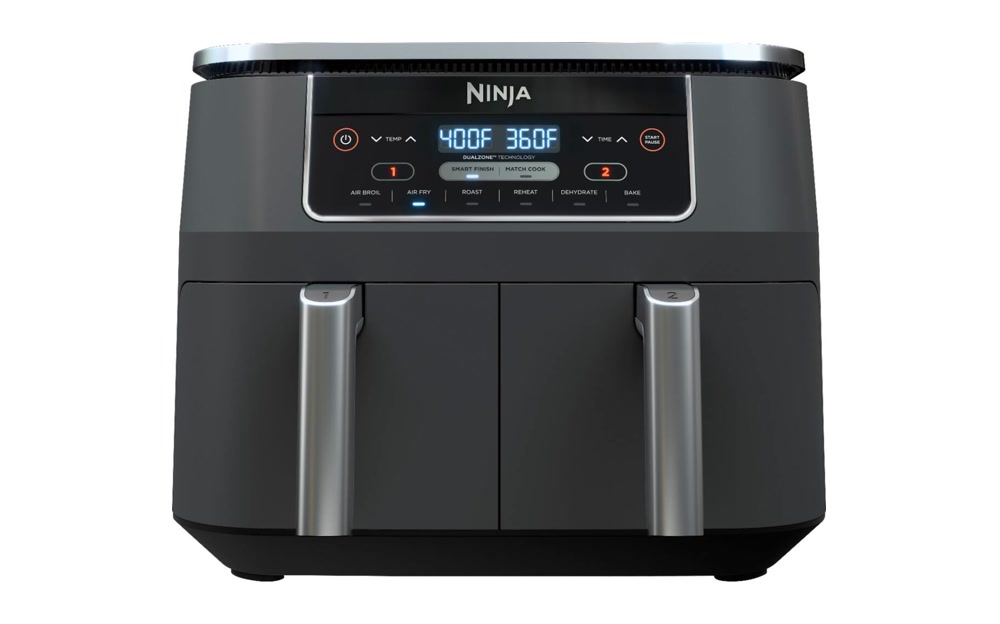 Ninja Foodi DualZone DZ201 air fryer — ceramic-coated dual baskets, PFAS-free and PTFE-free