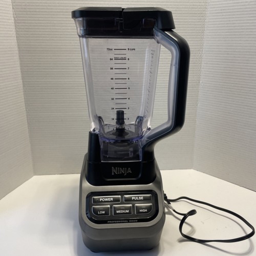 Ninja Professional BL610 blender with its 72 oz pitcher — the most popular budget option, but a BPA-free plastic jar