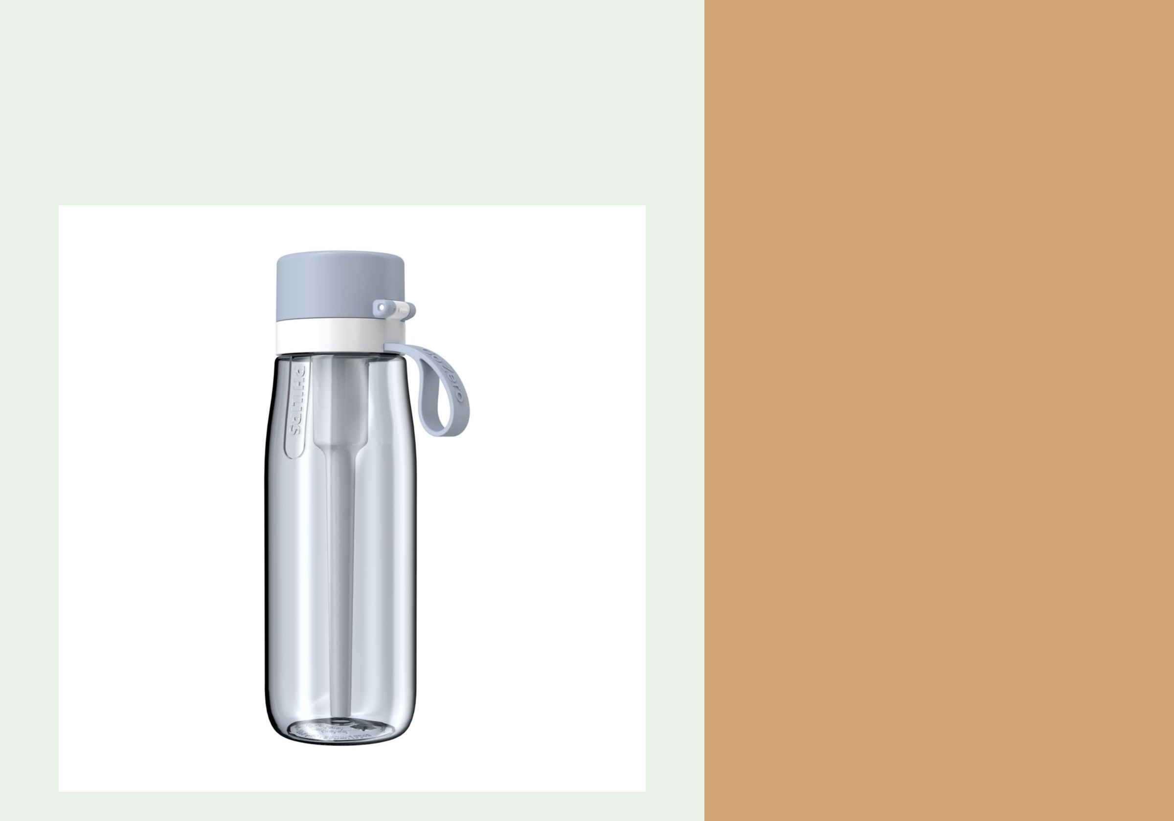 Philips GoZero Everyday water filter bottle in greyish blue with activated-carbon fibre cartridge for chlorine and particulate reduction