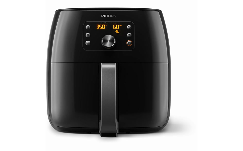 Philips Premium Airfryer XXL HD9867 — stainless steel mesh basket, no plastic food contact, fat removal