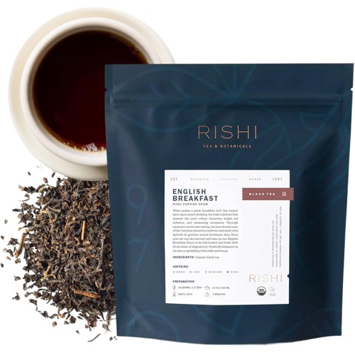 Rishi English Breakfast organic loose-leaf black tea in a resealable pouch &mdash; whole leaves with no tea bag