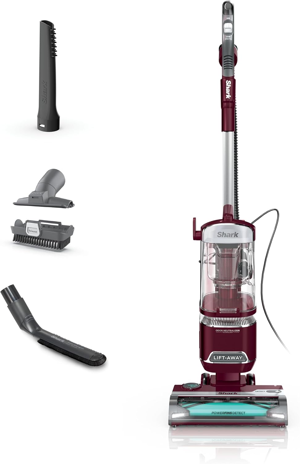Shark Detect Lift-Away LA492 corded upright vacuum in burgundy with detachable lift-away pod