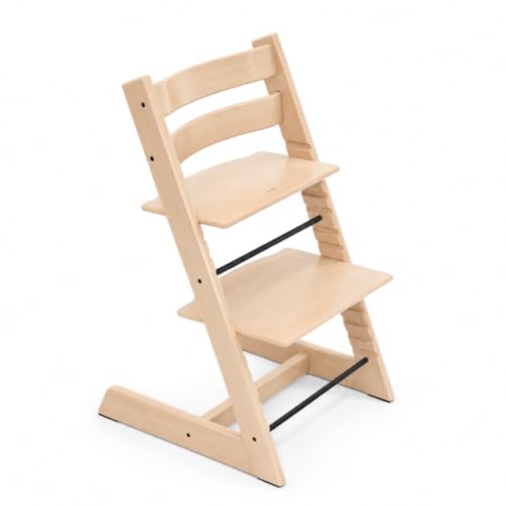 Stokke Tripp Trapp high chair in natural beech wood — adjustable seat and footplate