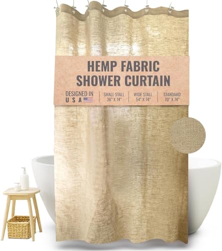 Bean Products hemp fabric shower curtain liner in natural color, a lightweight washable stall-size liner