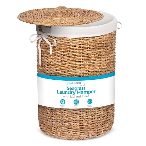 BirdRock Home seagrass laundry hamper with lid — handwoven natural seagrass with a removable cotton liner