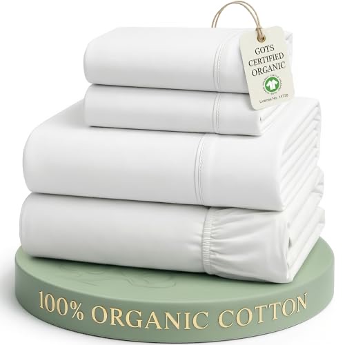 LANE LINEN 100% Organic Cotton Percale Sheet Set — lightweight, breathable cooling percale in white
