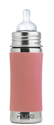 Pura Kiki 11oz stainless steel infant and toddler bottle with medical-grade silicone sippy spout and sleeve