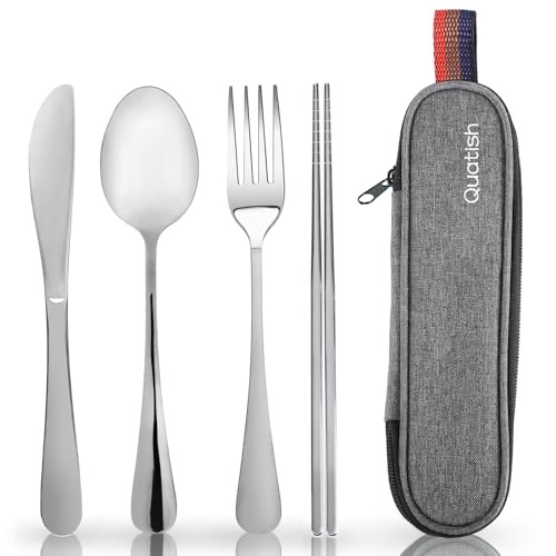 Stainless steel travel fork and spoon set with a carrying case
