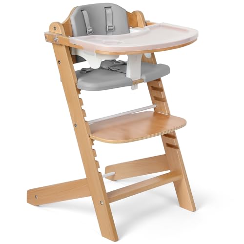 Keekaroo Height Right natural-wood high chair with wipe-clean cushion and tray