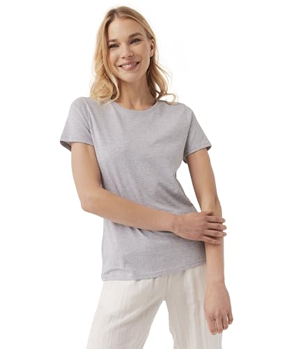 Pact women's organic cotton Softspun crew neck t-shirt in heather grey — natural-fiber basics that don't shed plastic microfibers