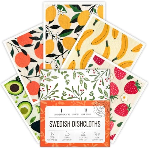 Augine Swedish dishcloths for the kitchen — a set of five super-absorbent, biodegradable dish cloths