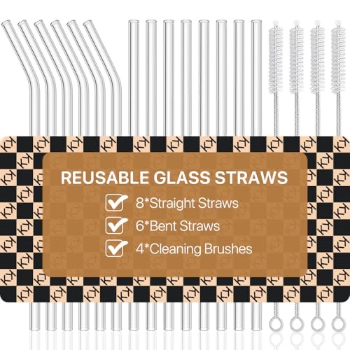 Clear reusable glass drinking straws set standing in a glass jar