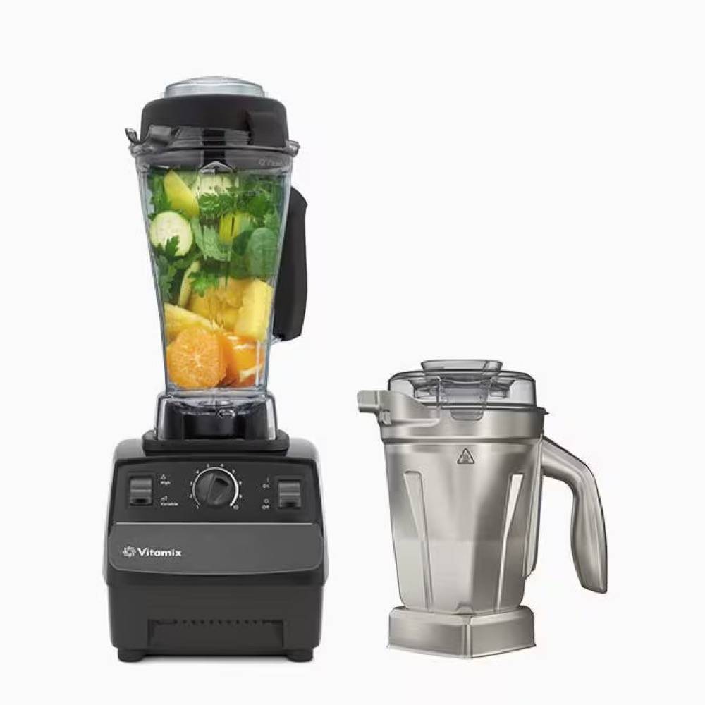 Vitamix 5200 blender base shown with the optional stainless steel container — zero plastic food contact