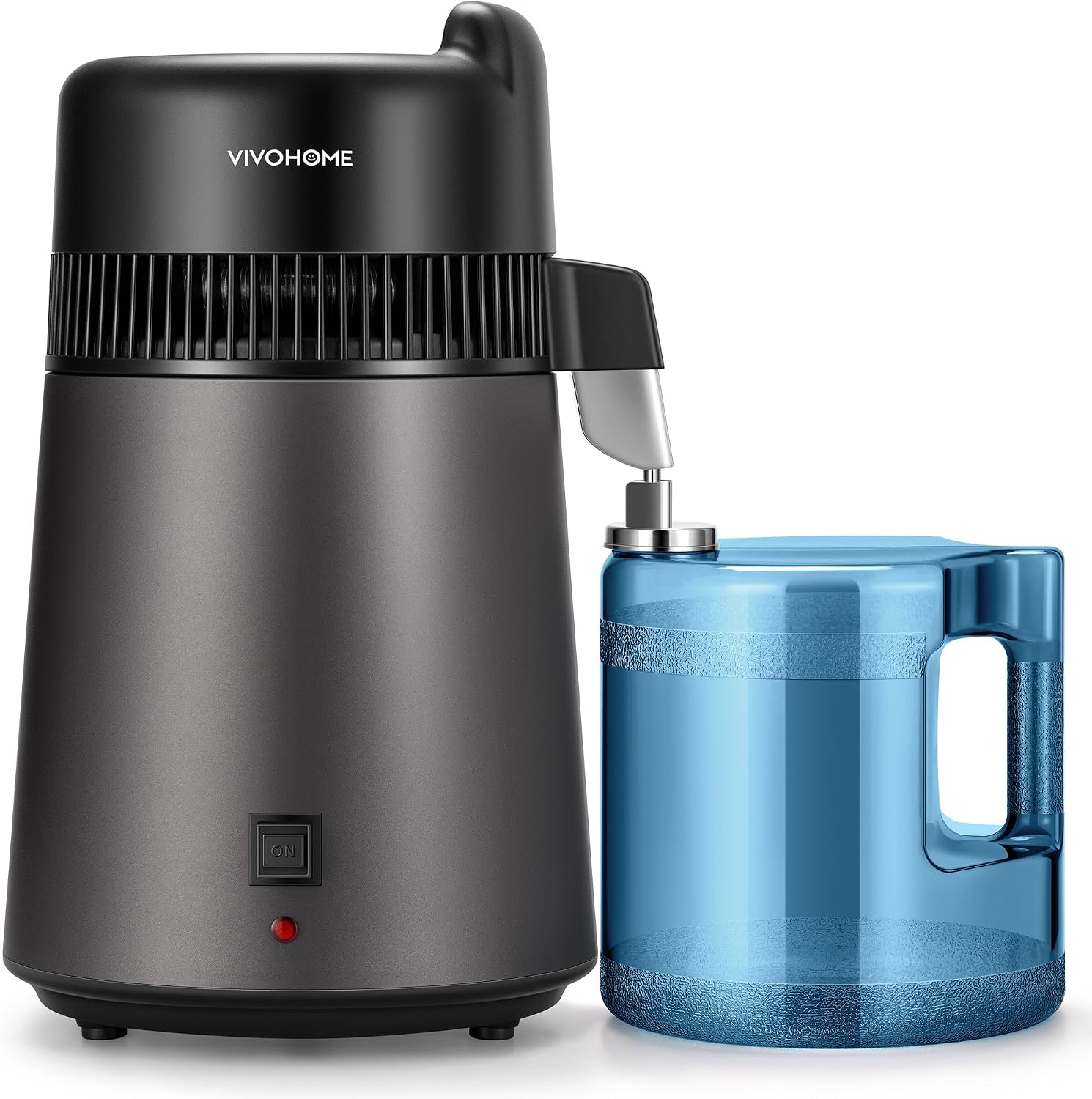 VIVOHOME 6L countertop water distiller with 900W element, smart-switch controls, and stainless-steel interior