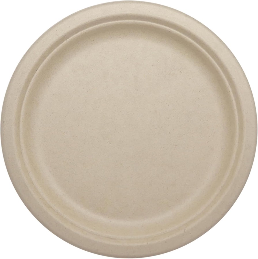 World Centric round unbleached plant fiber compostable plate